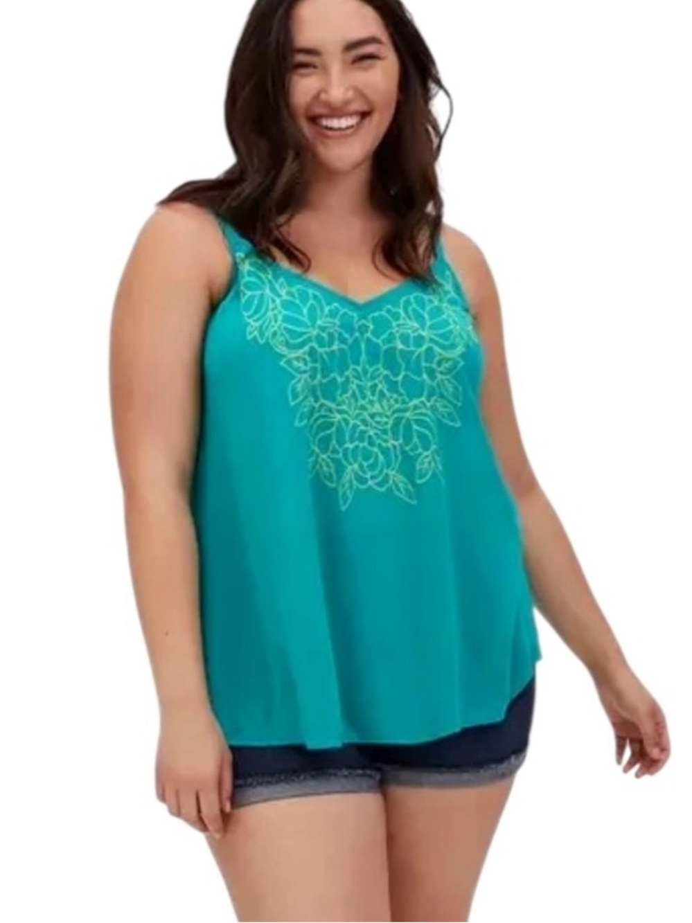 Teal Floral Embroidered Women's Tank